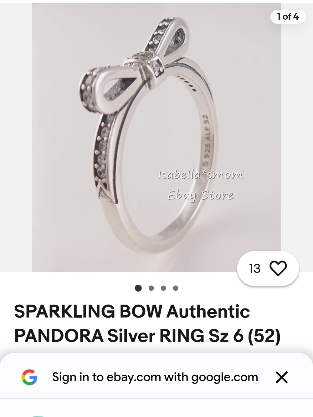 PANDORA Sparkling Bow Sterling Silver Ring - Silver